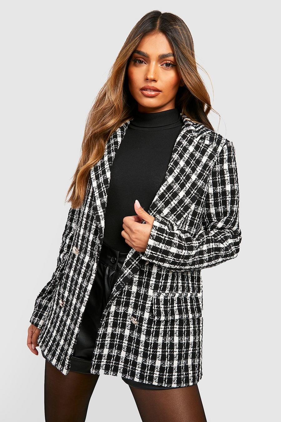 Black Premium Boucle Check Relaxed Fit Blazer image number 1
