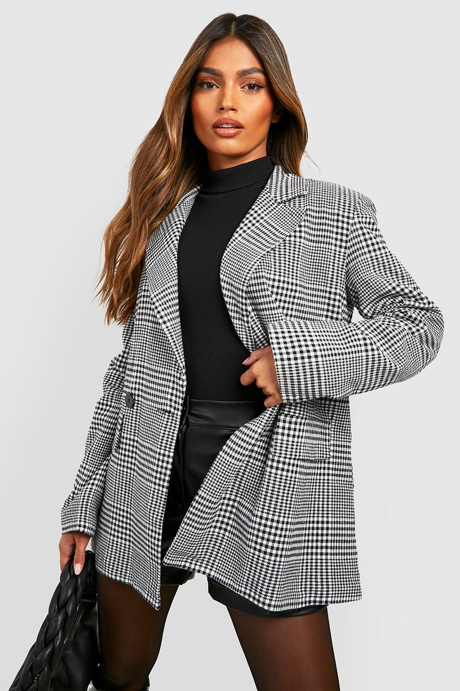 Black Dogtooth Check Relaxed Fit Tailored Blazer image number 1