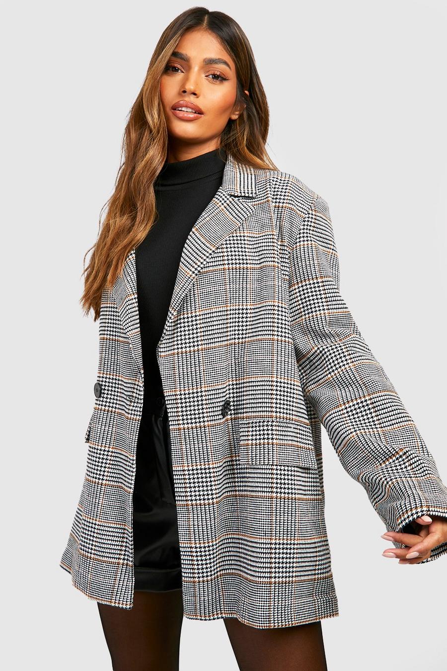 Camel beige Tonal Check Relaxed Fit Tailored Blazer