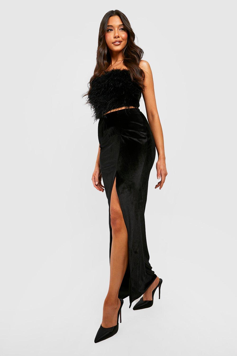 Long black velvet 2024 skirt and top