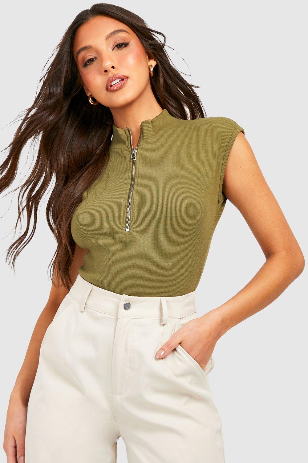 Buy Boohoo Slinky Wrap Front Thong Bodysuit Top In Khaki