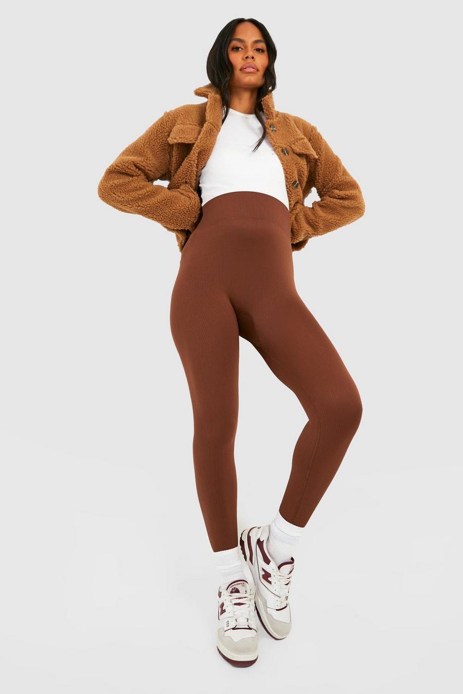 Chocolate brun Mammakläder Sömlösa ribbade leggings