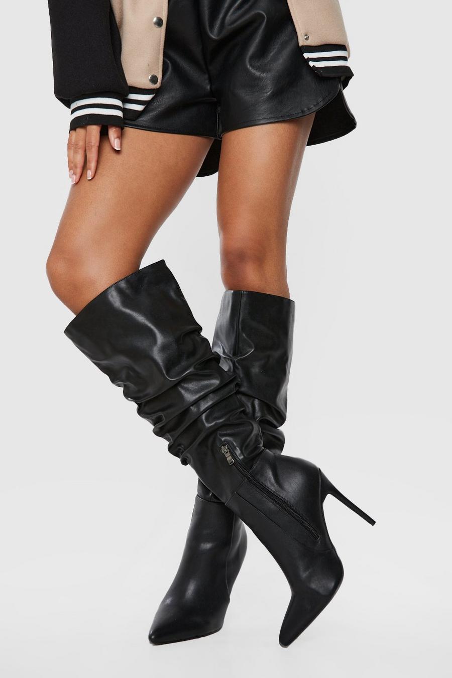Black Wide Width Ruched Detail Knee High Boot image number 1