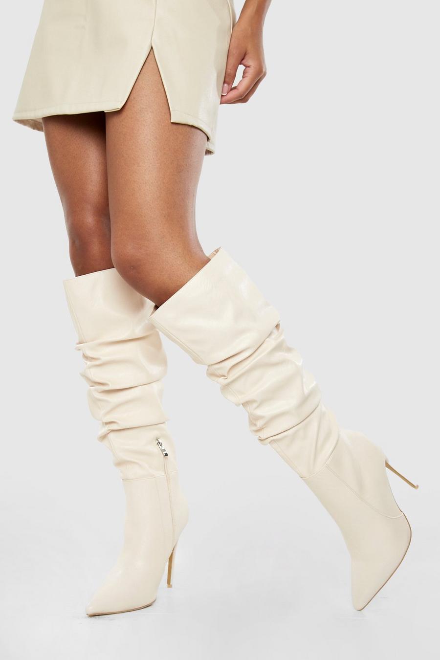 Off white Wide Fit Ruched Detail Knee High Boot
