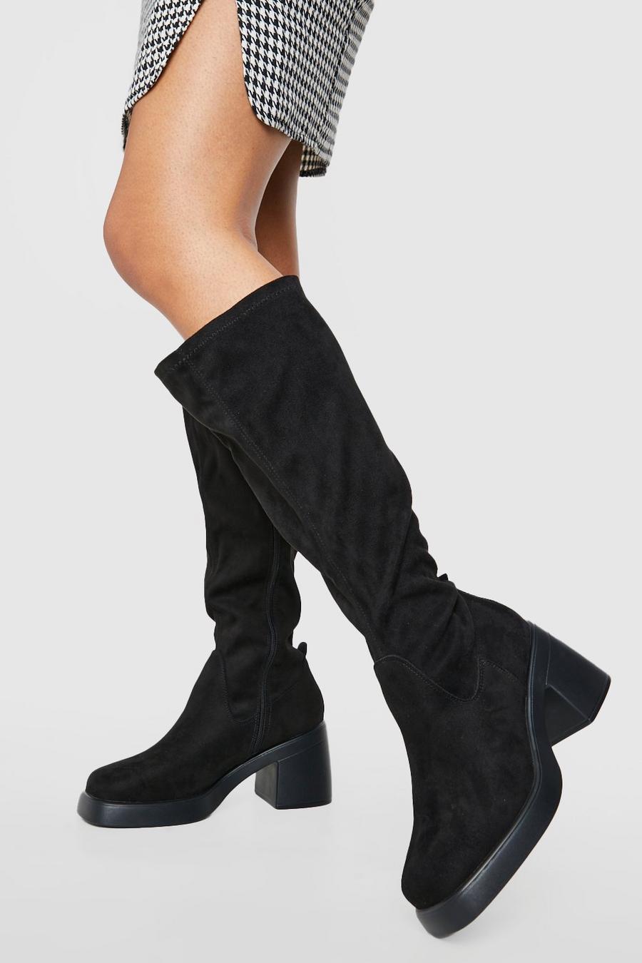 Black Wide Fit Knee High Chunky Sole Boot image number 1