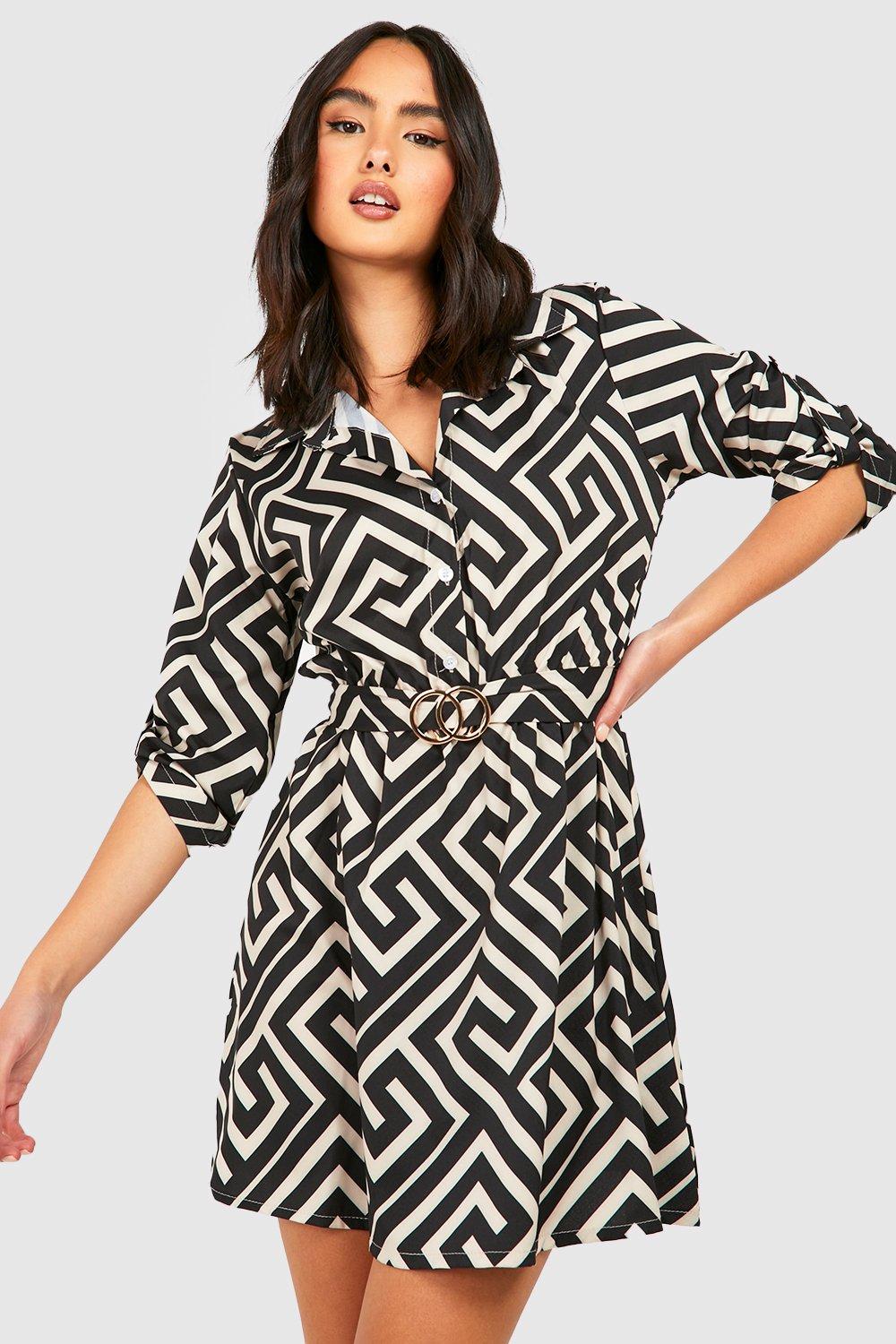 Boohoo geo hot sale print shirt dress