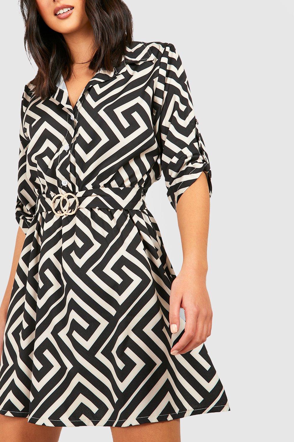 Boohoo geo hotsell print shirt dress