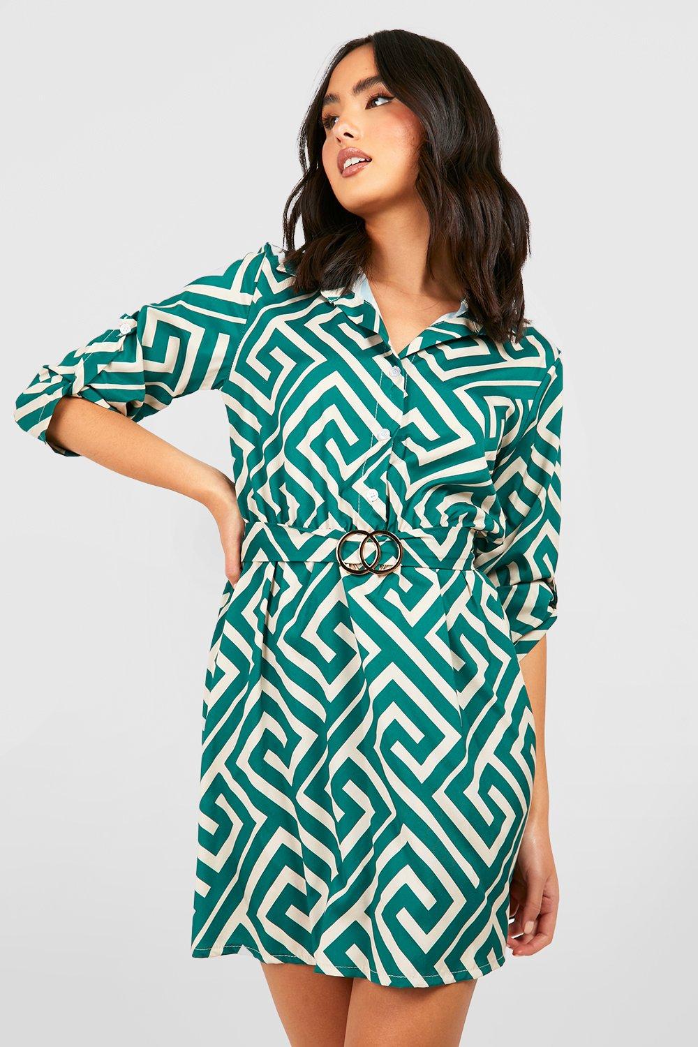 Boohoo geo hotsell print shirt dress