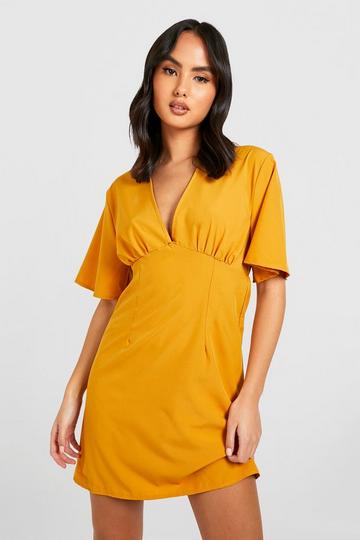 Mustard Yellow Angel Sleeve Mini Dress