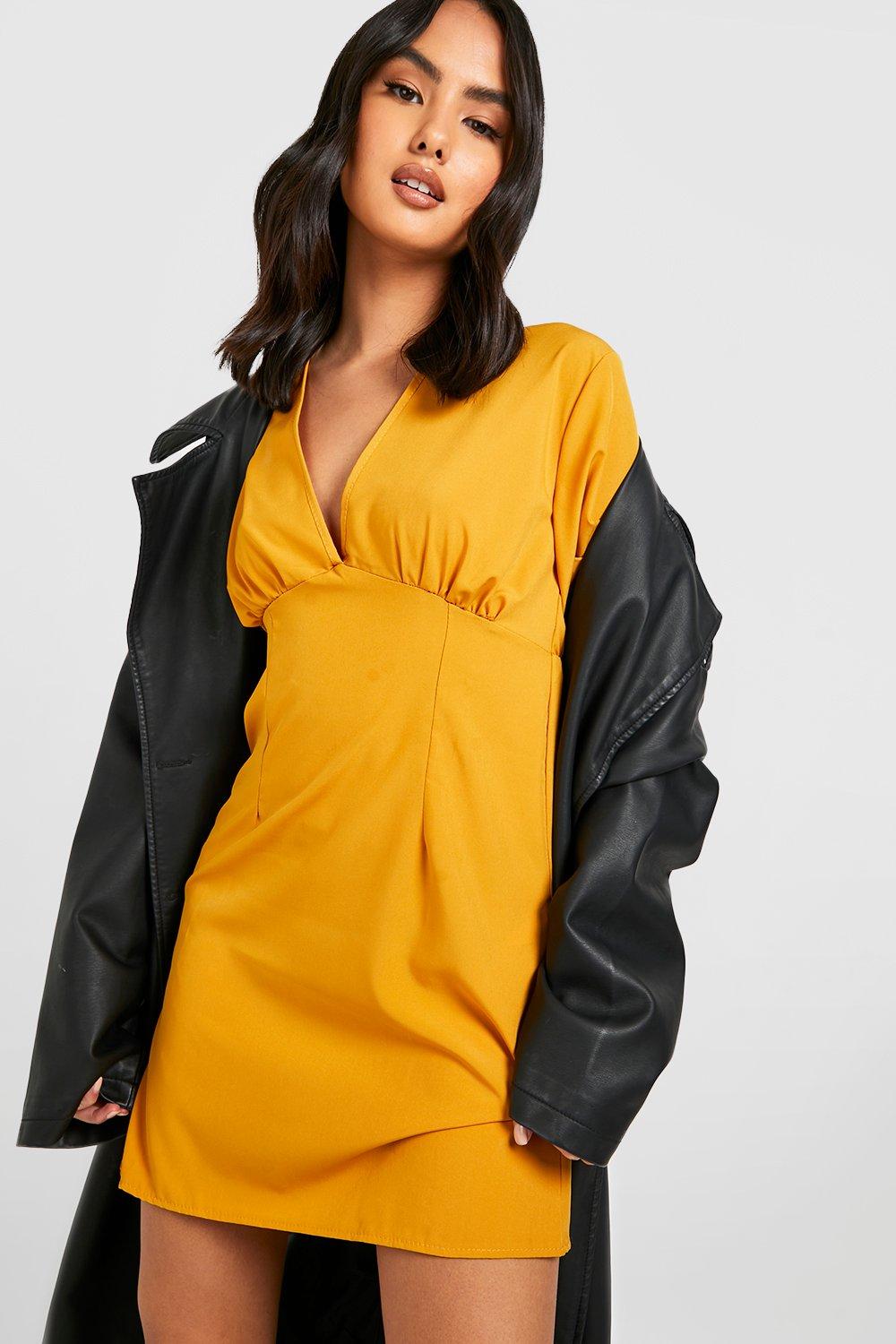 Boohoo angel sleeve ruched mini outlet dress