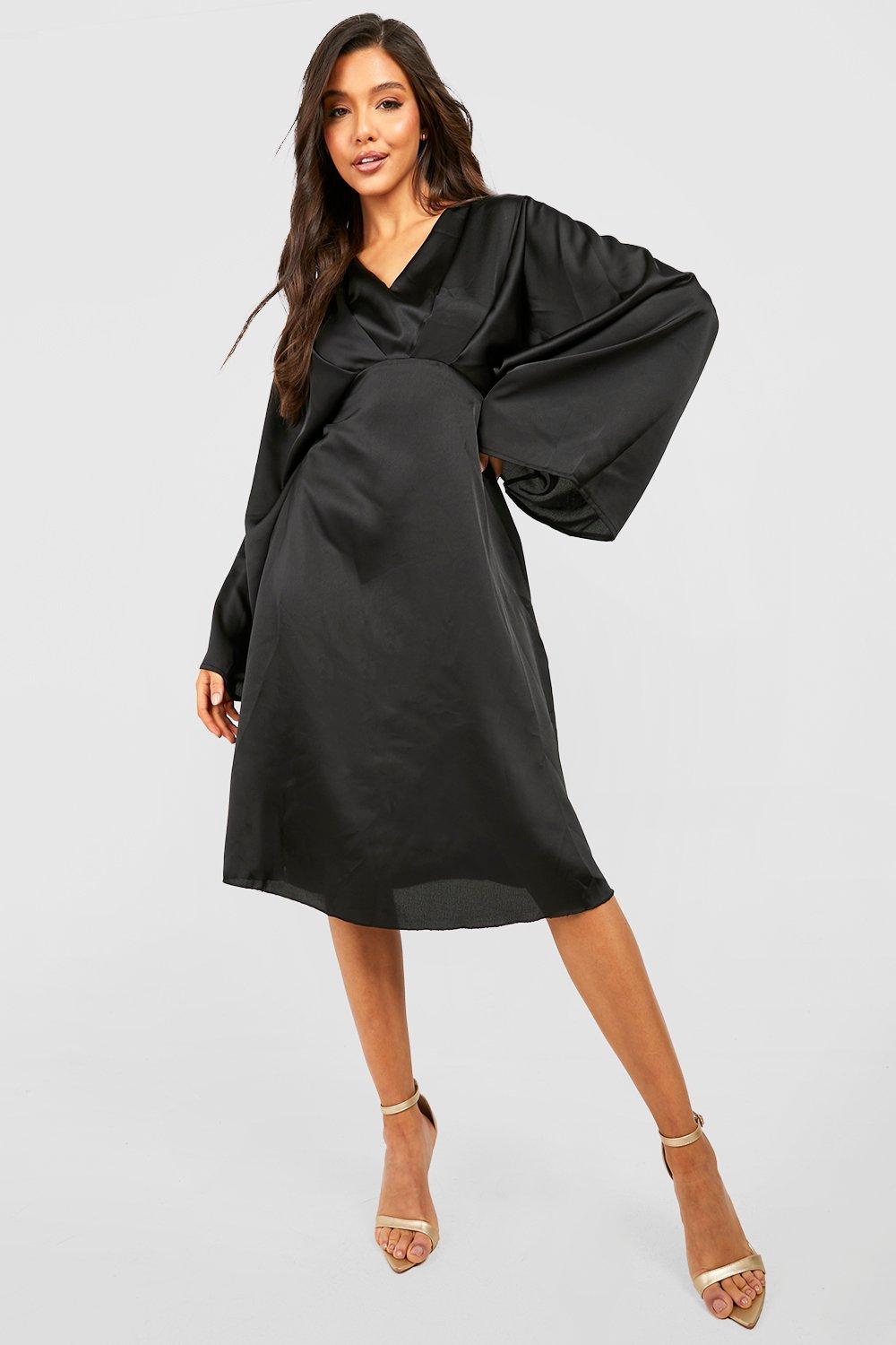 Black satin kimono store dress