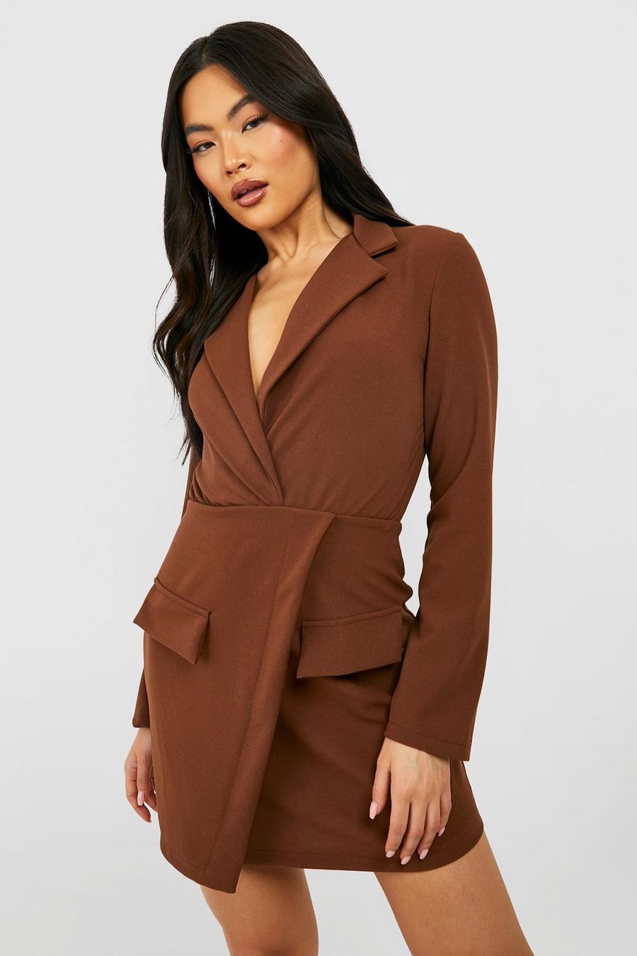 Chocolate brown Wrap Detail Blazer Dress