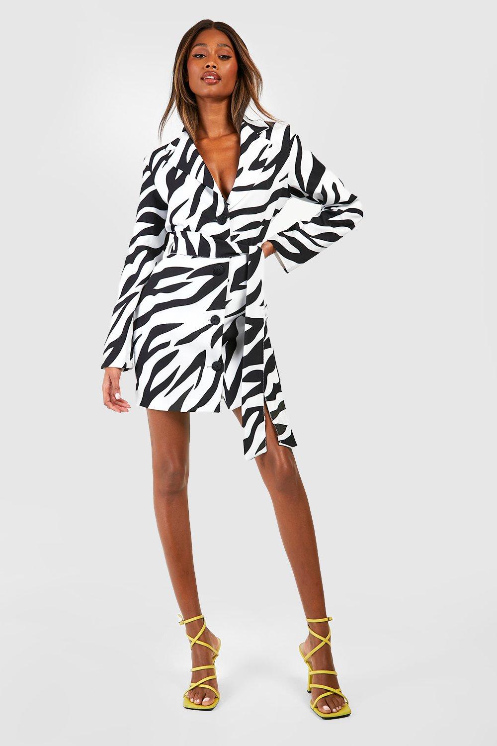 Abstract Print Tie Waist Blazer Dress