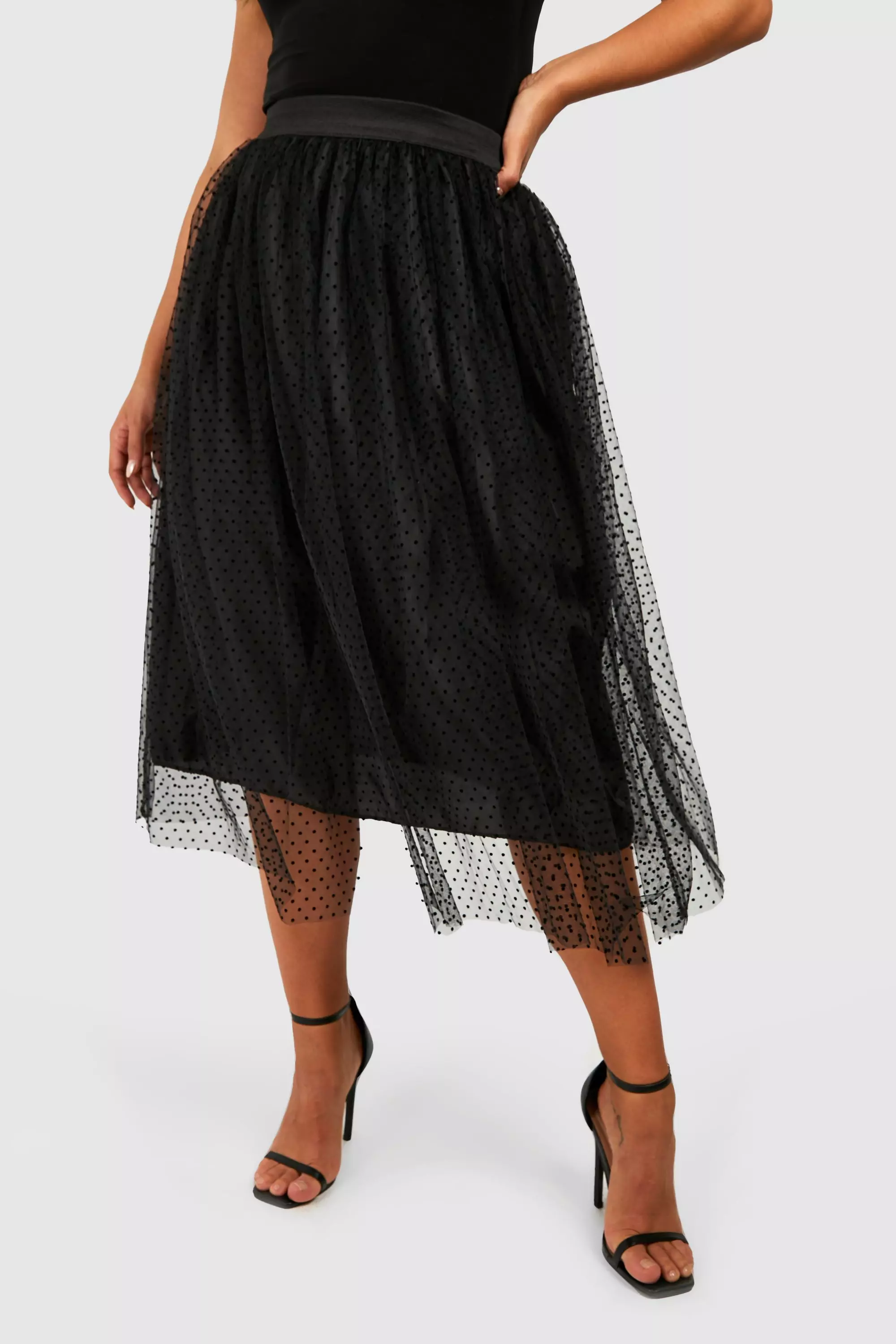 Boohoo tulle midi skirt in clearance black