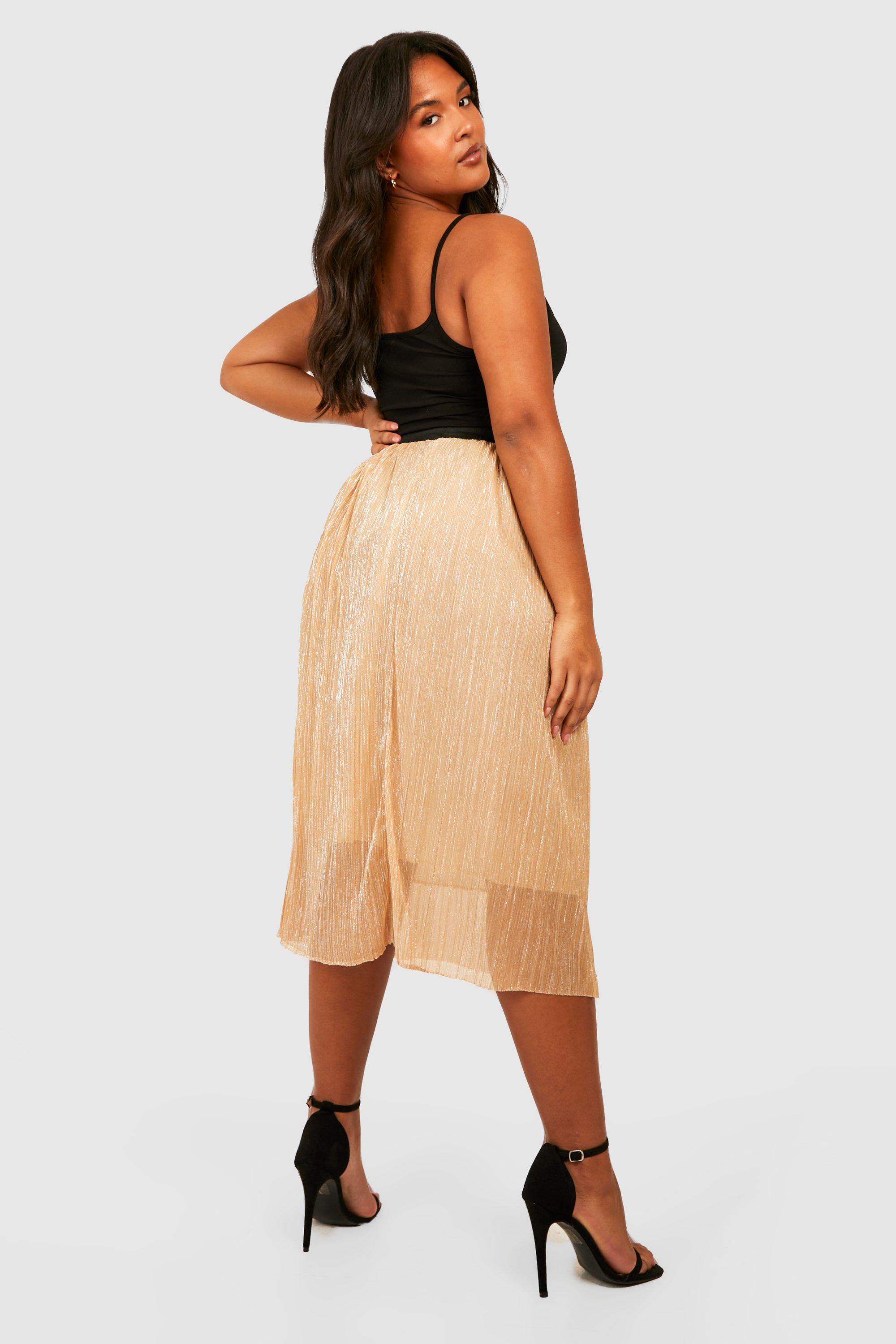 Plus Metallic Tulle Mesh Midi Skirt