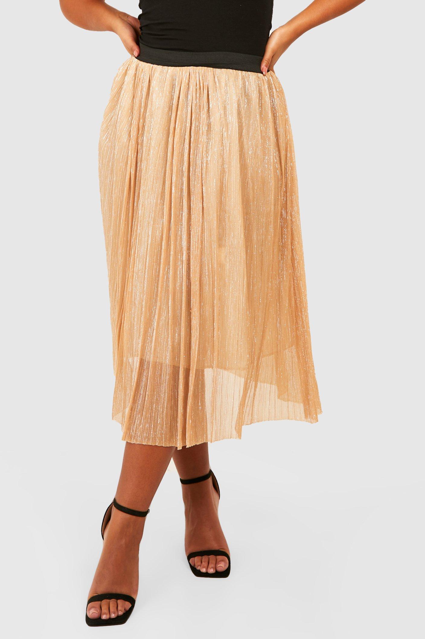 Plus Metallic Tulle Mesh Midi Skirt