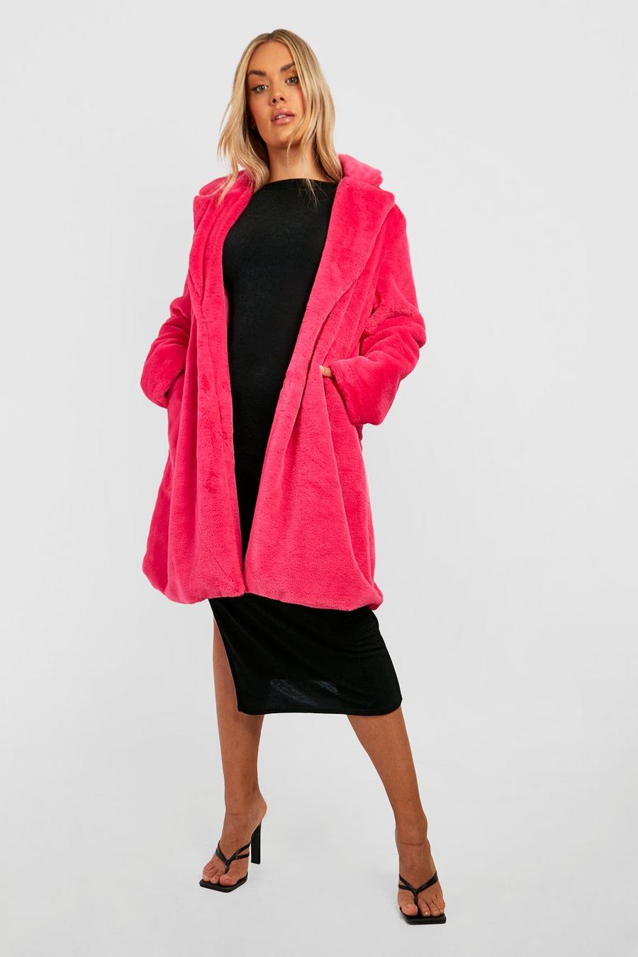Hot pink Plus Faux Fur Longline Coat  image number 1