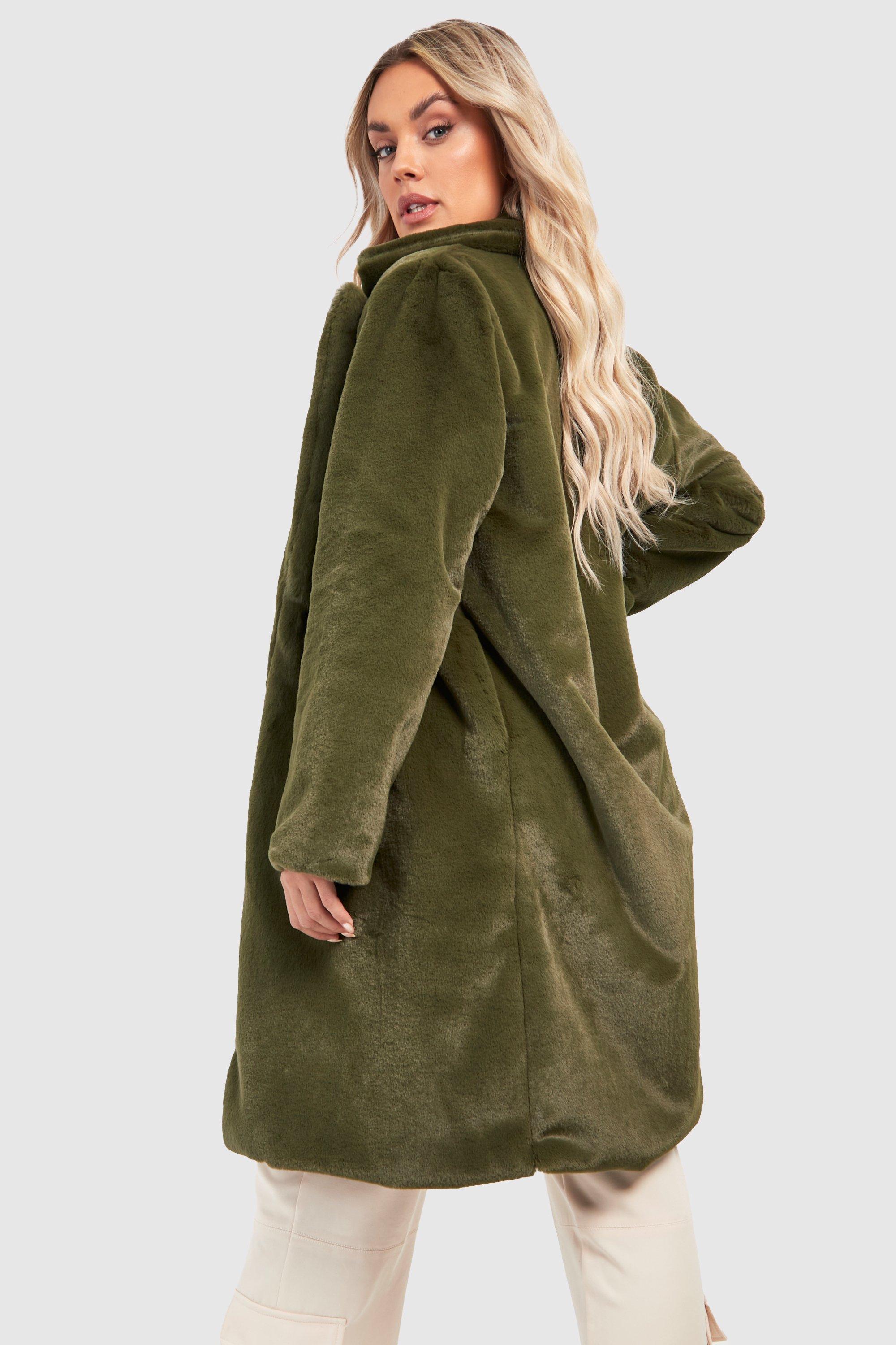 Khaki fur clearance coat