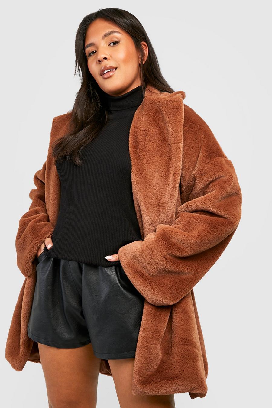 Chocolate Plus Faux Fur Belted Coat   image number 1