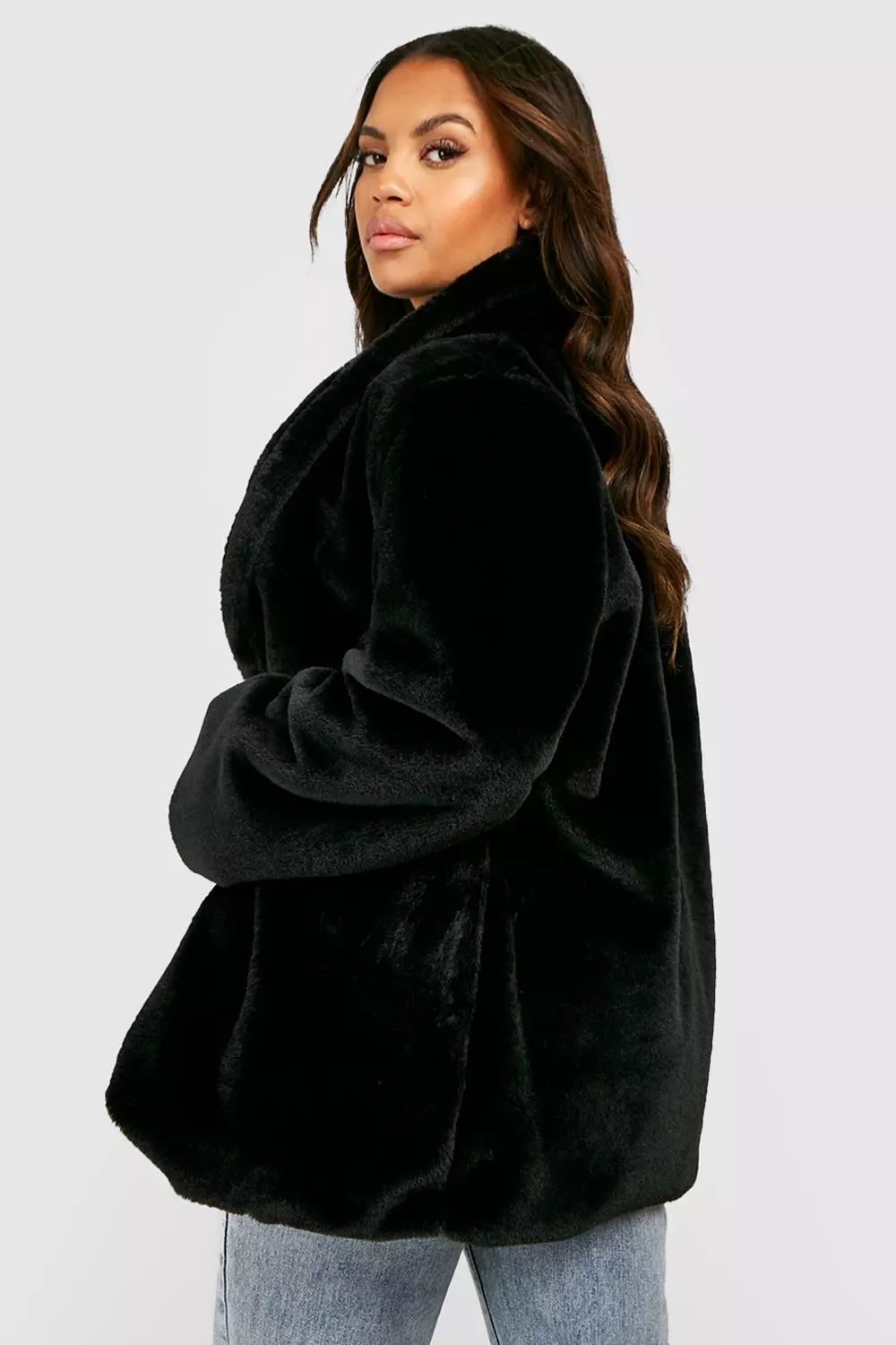 Black Plus Faux Fur Button Coat  alternative image