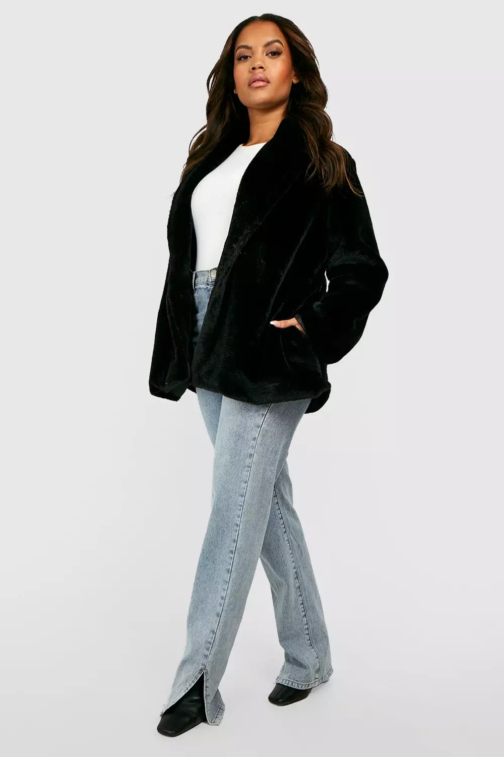 Black Plus Faux Fur Button Coat  alternative image