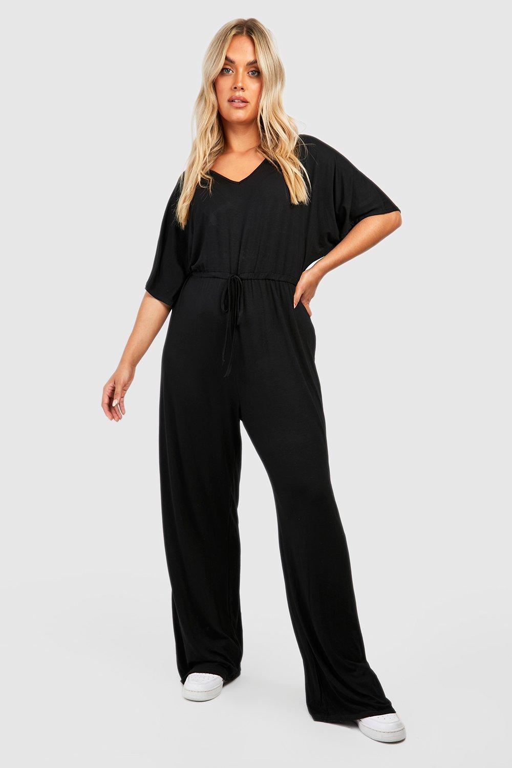 Black Womens Plus Size Jersey Jumpsuit