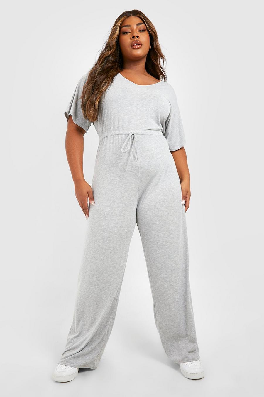 Grey Plus Basic Jersey Knit Jumpsuit image number 1