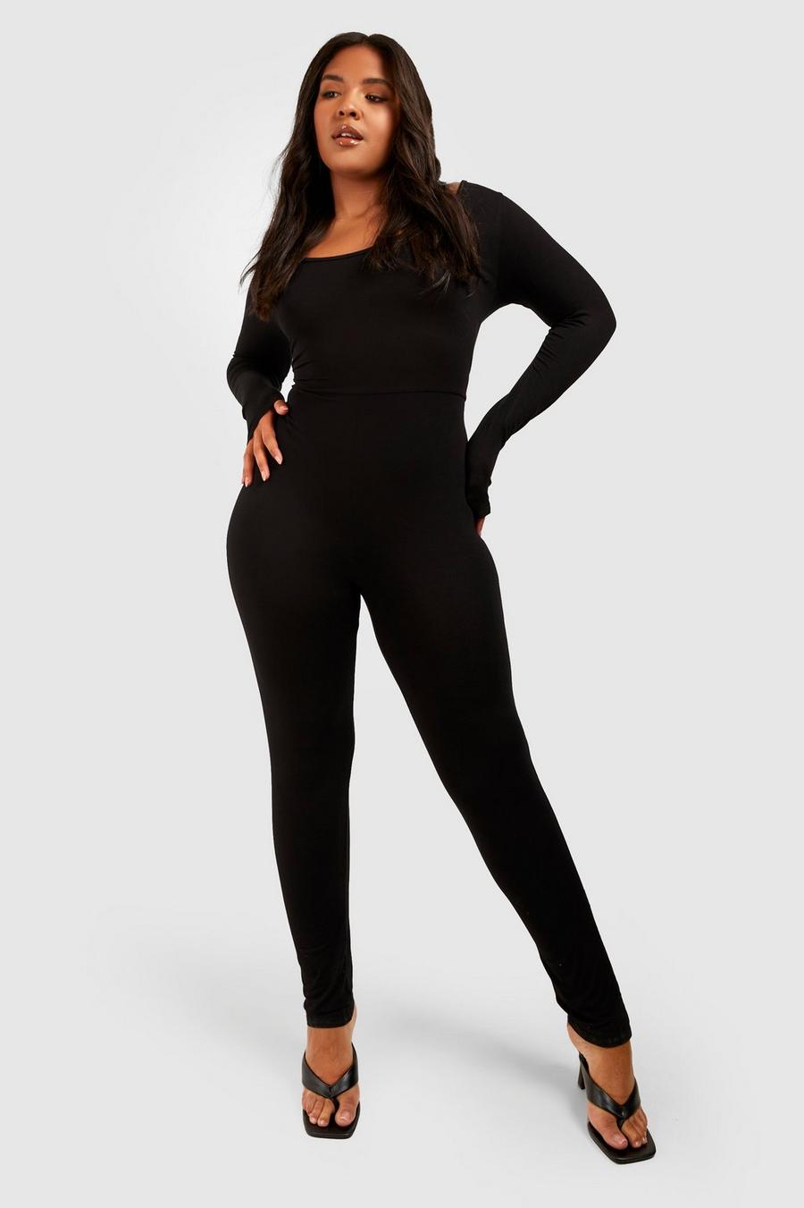 Black Plus Basic Jersey Knit Fitted Jumpsuit image number 1