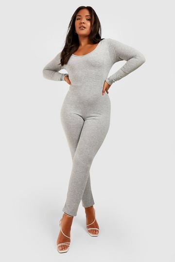 Plus Basic Jersey Knit Fitted Jumpsuit grey