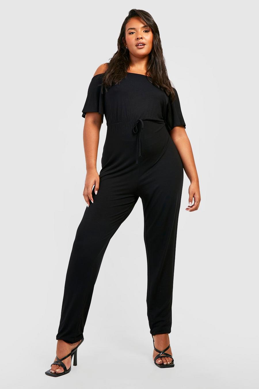 Black Plus Basic Jersey Bardot Jumpsuit  image number 1
