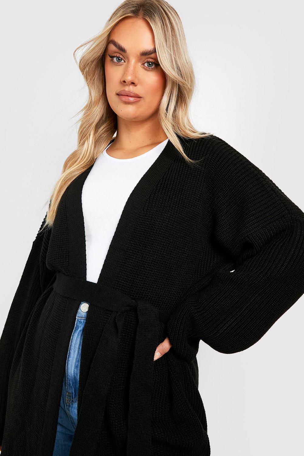 Belted sale cardigan black