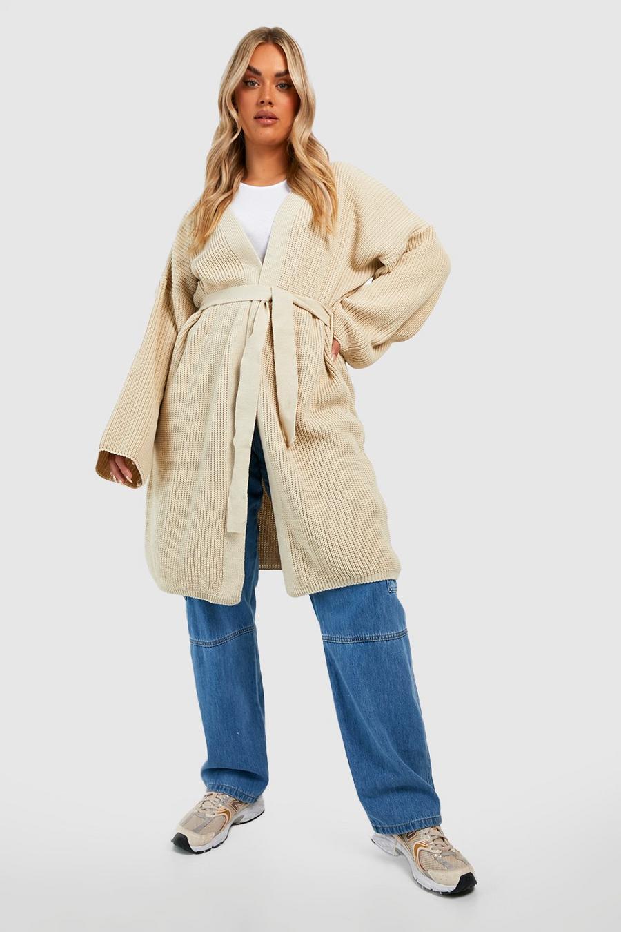 Stone Plus Knitted Oversized Belted Cardigan image number 1