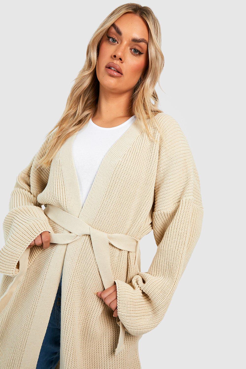 Beige hot sale belted cardigan