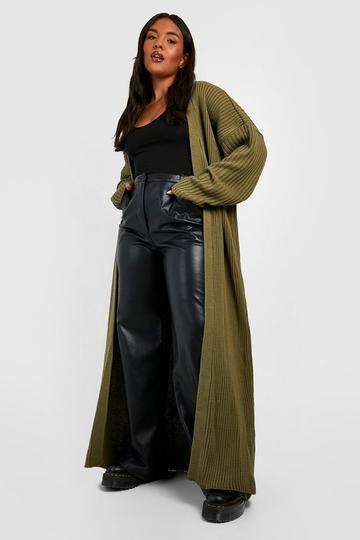 Plus Knitted Oversized Maxi Cardigan khaki