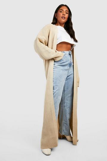 Plus Knitted Oversized Maxi Cardigan stone