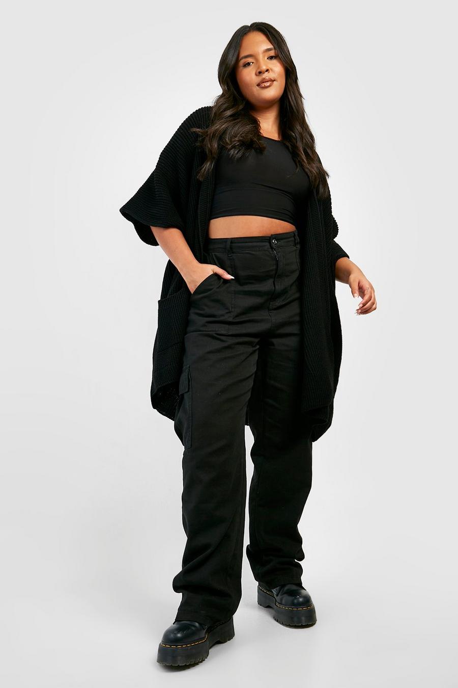 Black Plus Knitted Batwing Oversized Cardigan  image number 1