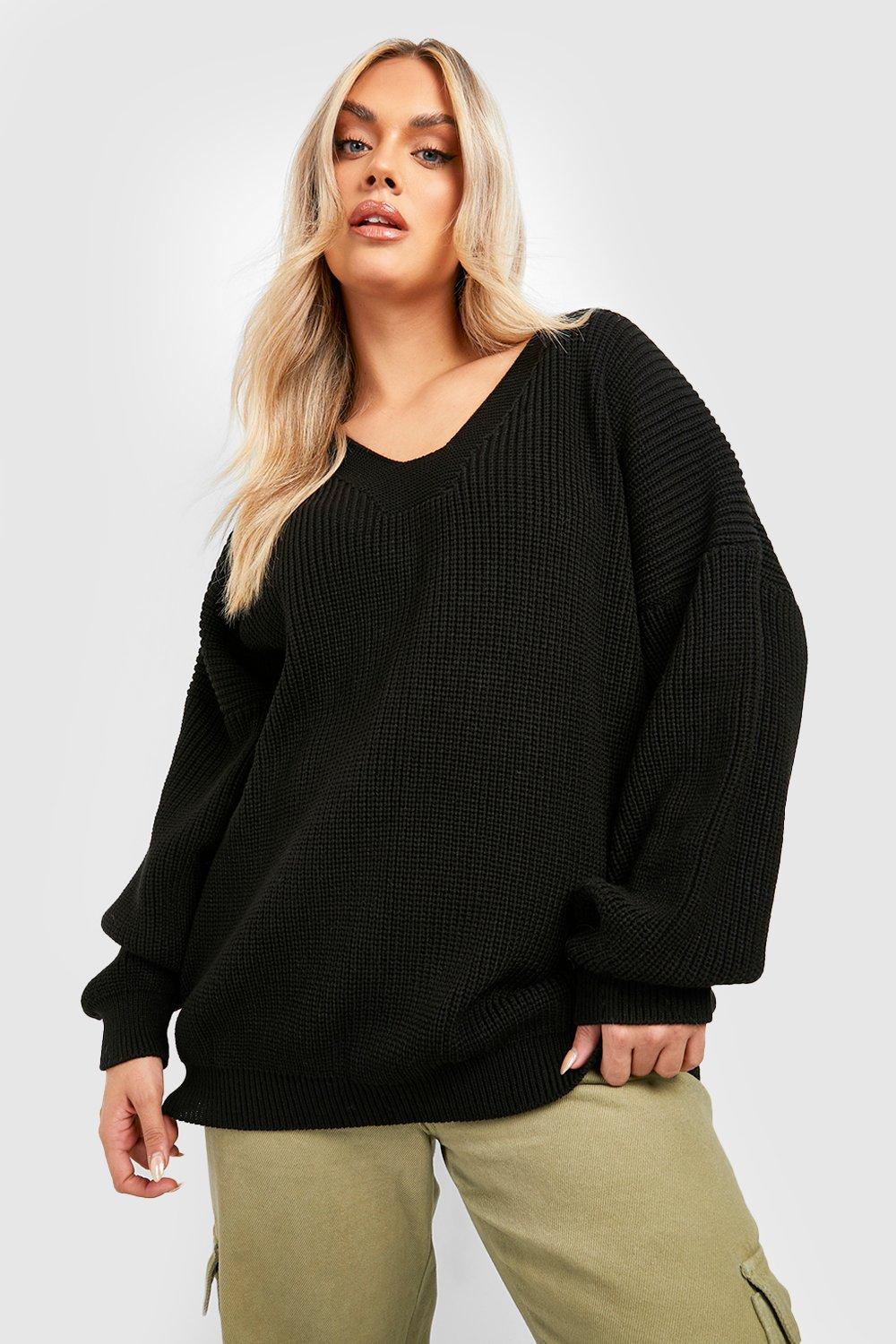 Plus size black 2024 v neck sweater