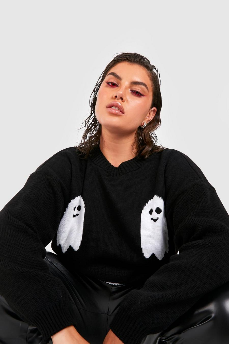 Black Plus Ghost Halloween Sweater image number 1