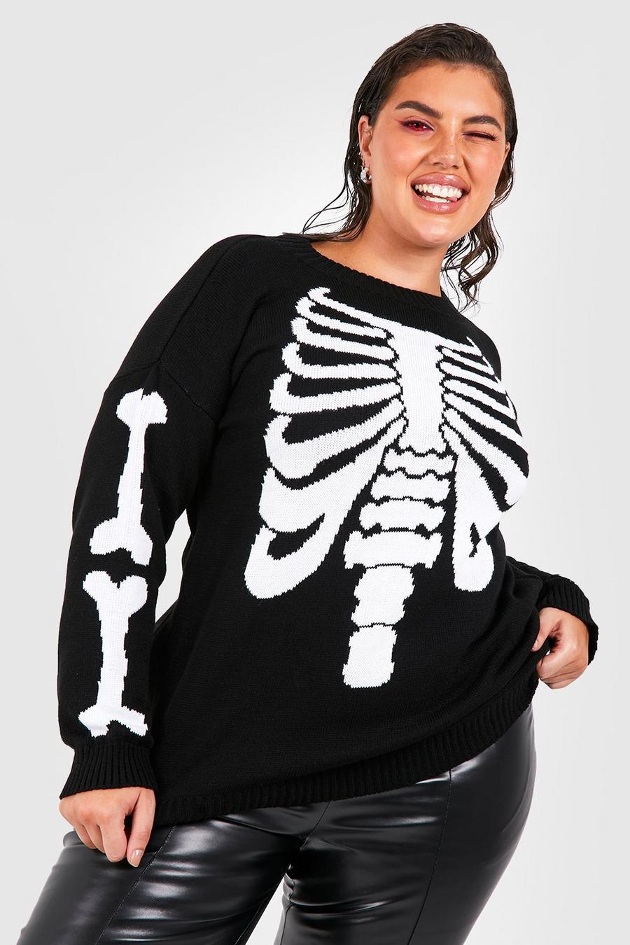 Maglione Plus Size di Halloween con scheletro, Black image number 1