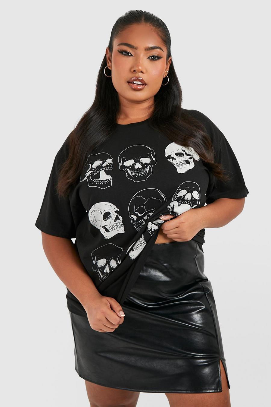Grande taille - T-shirt à imprimé crâne phosphorescent - Halloween, Black image number 1
