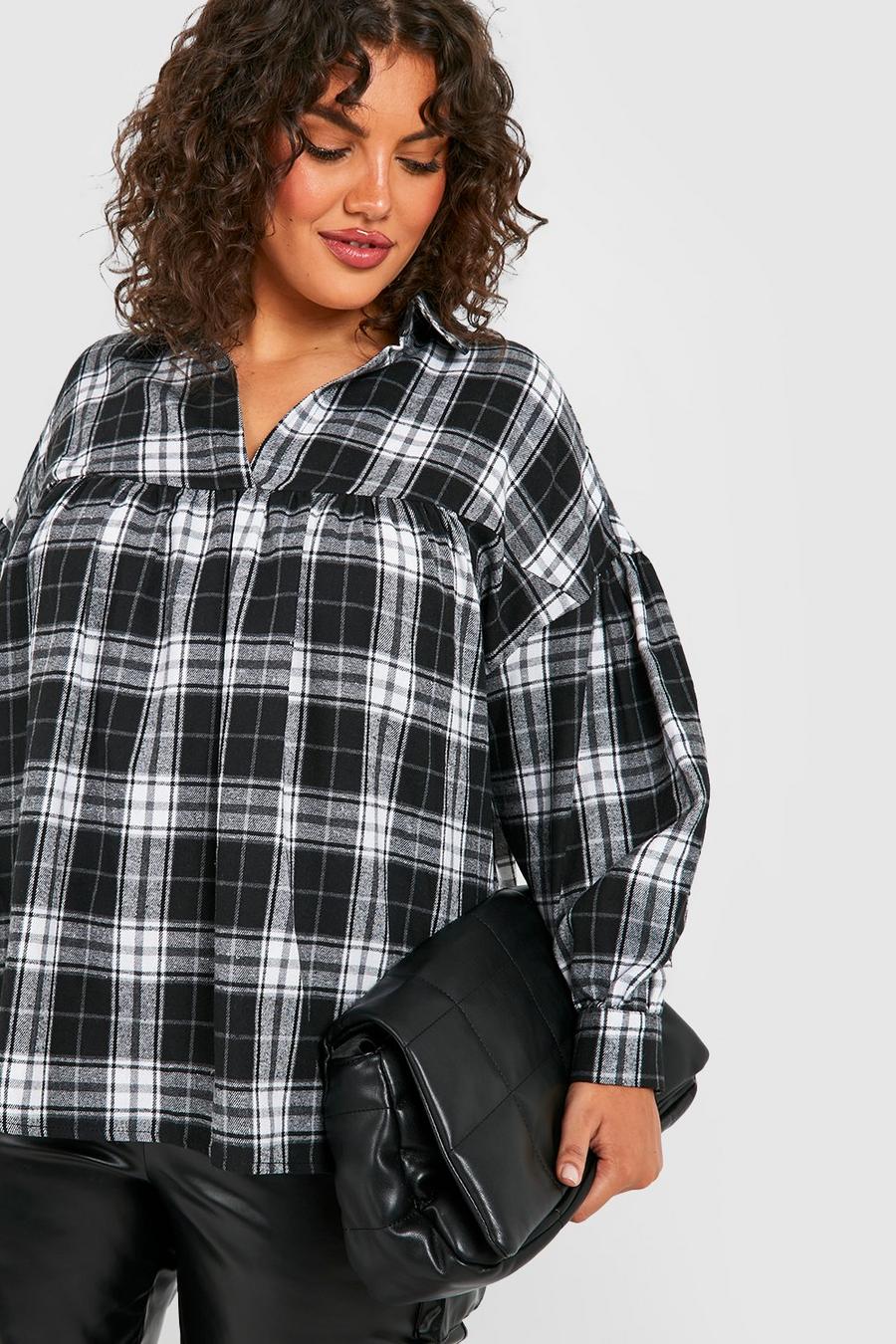 Black Plus Checked Smock Top image number 1
