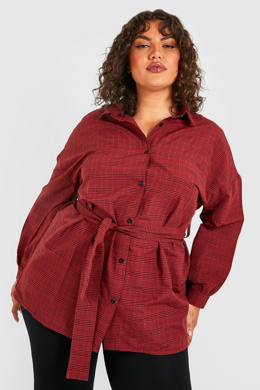 Red Plus Check Belted Shirt image number 1