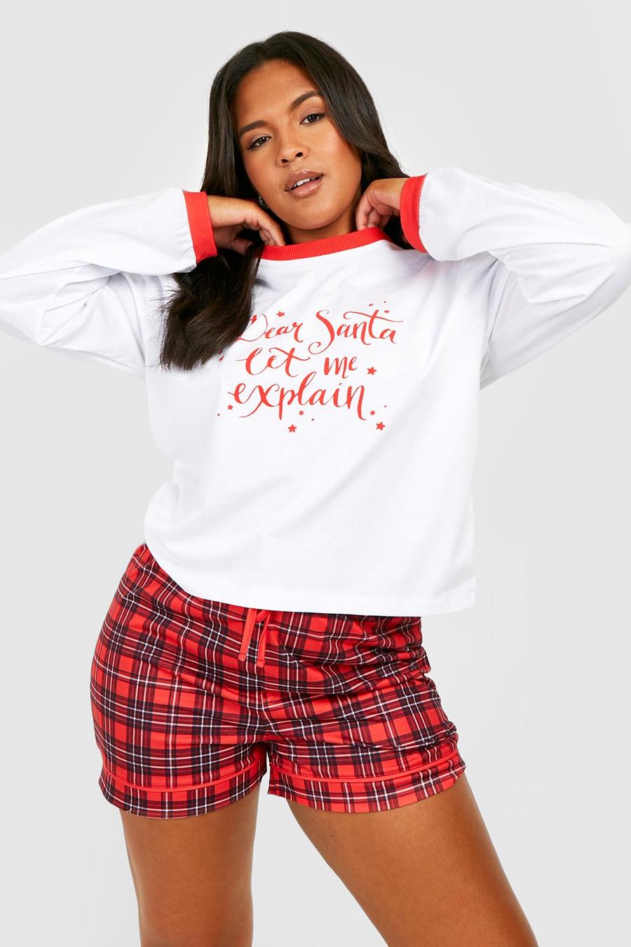Grande taille - Top de pyjama à slogan Dear Santa, White image number 1