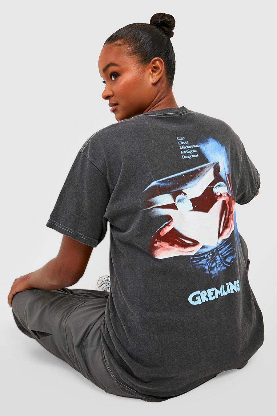 Charcoal Tall Licence Gremlins Oversized Overdyed T-shirt image number 1