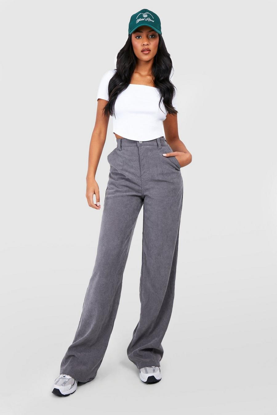 Charcoal Tall High Rise Wide Leg Cord Pants image number 1