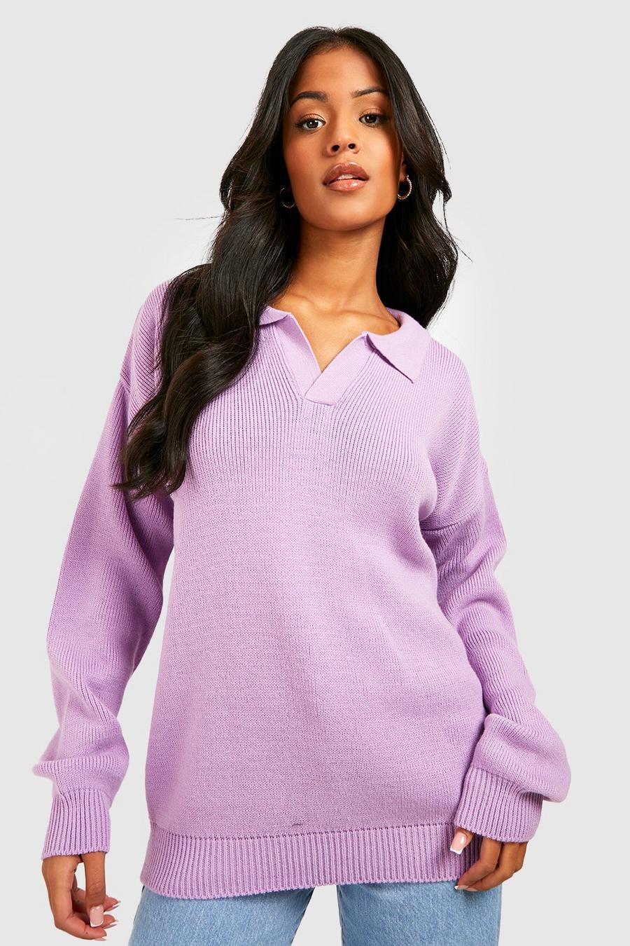 Lilac Tall Knitted Oversized Collard Jumper image number 1