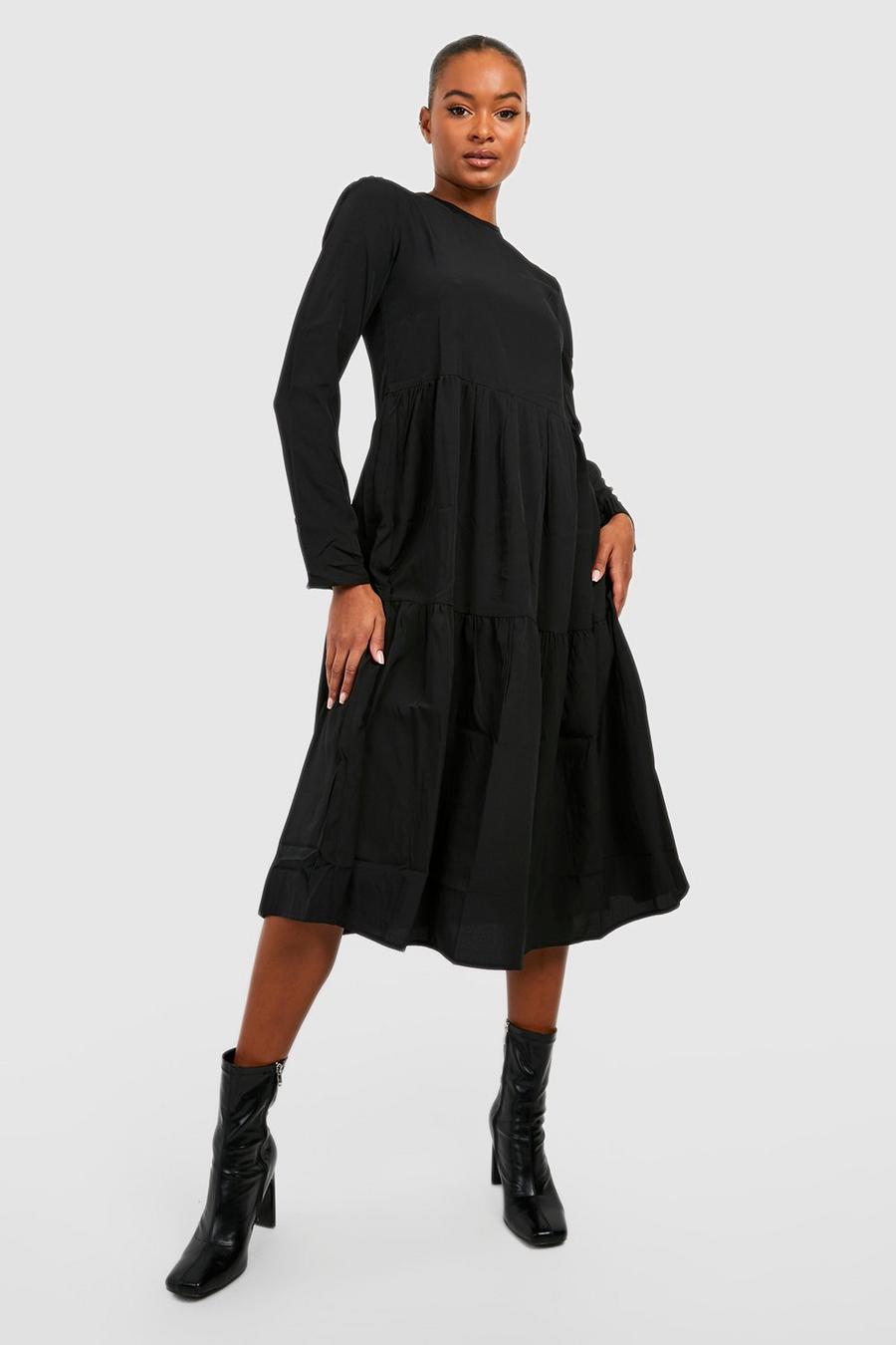 Black Tall Tiered Smock Dress image number 1