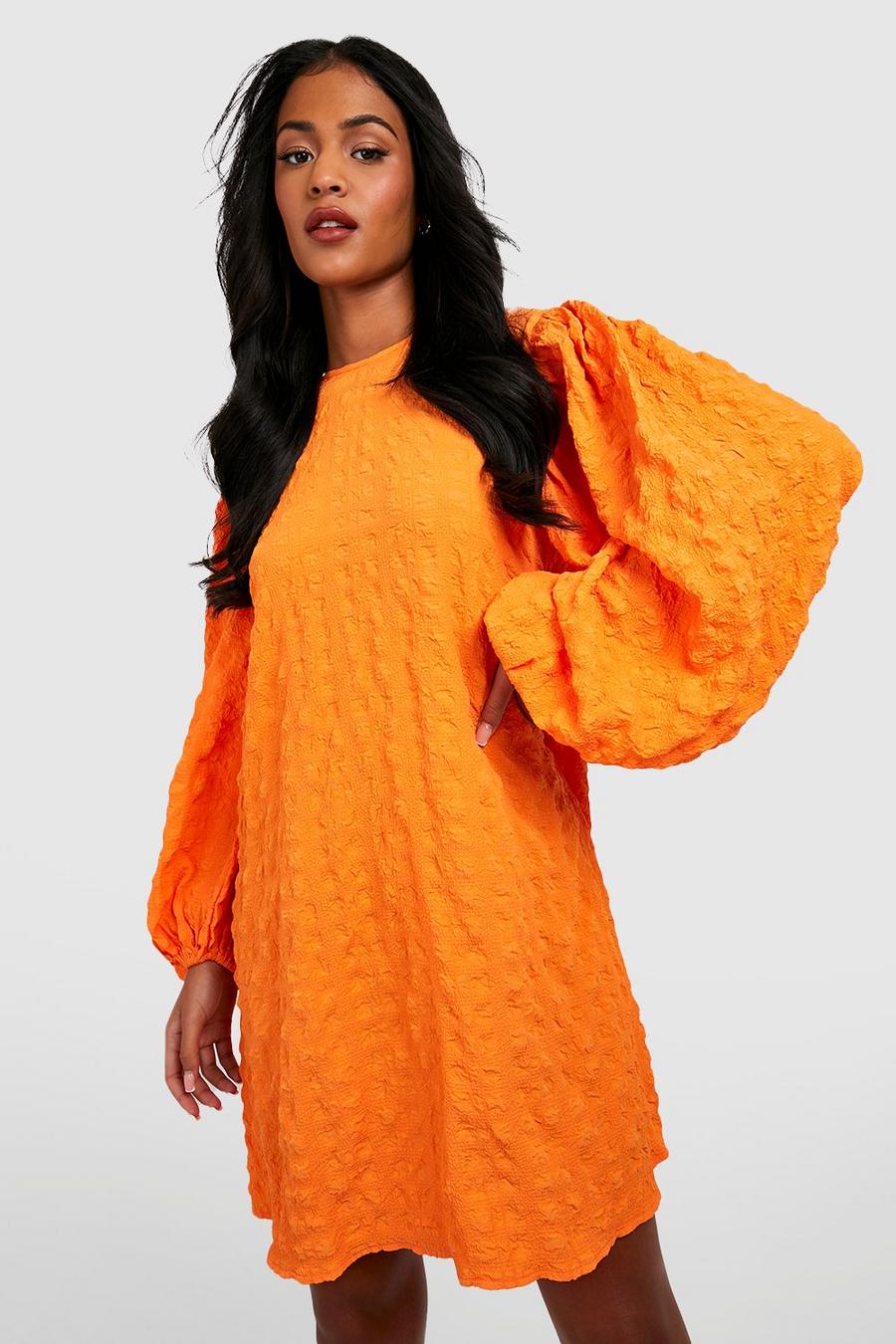 Orange Tall Textured Full Sleeve Shift Dress image number 1