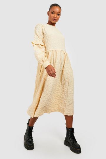 Tall Textured Ruffle Sleeve Smock Dress stone