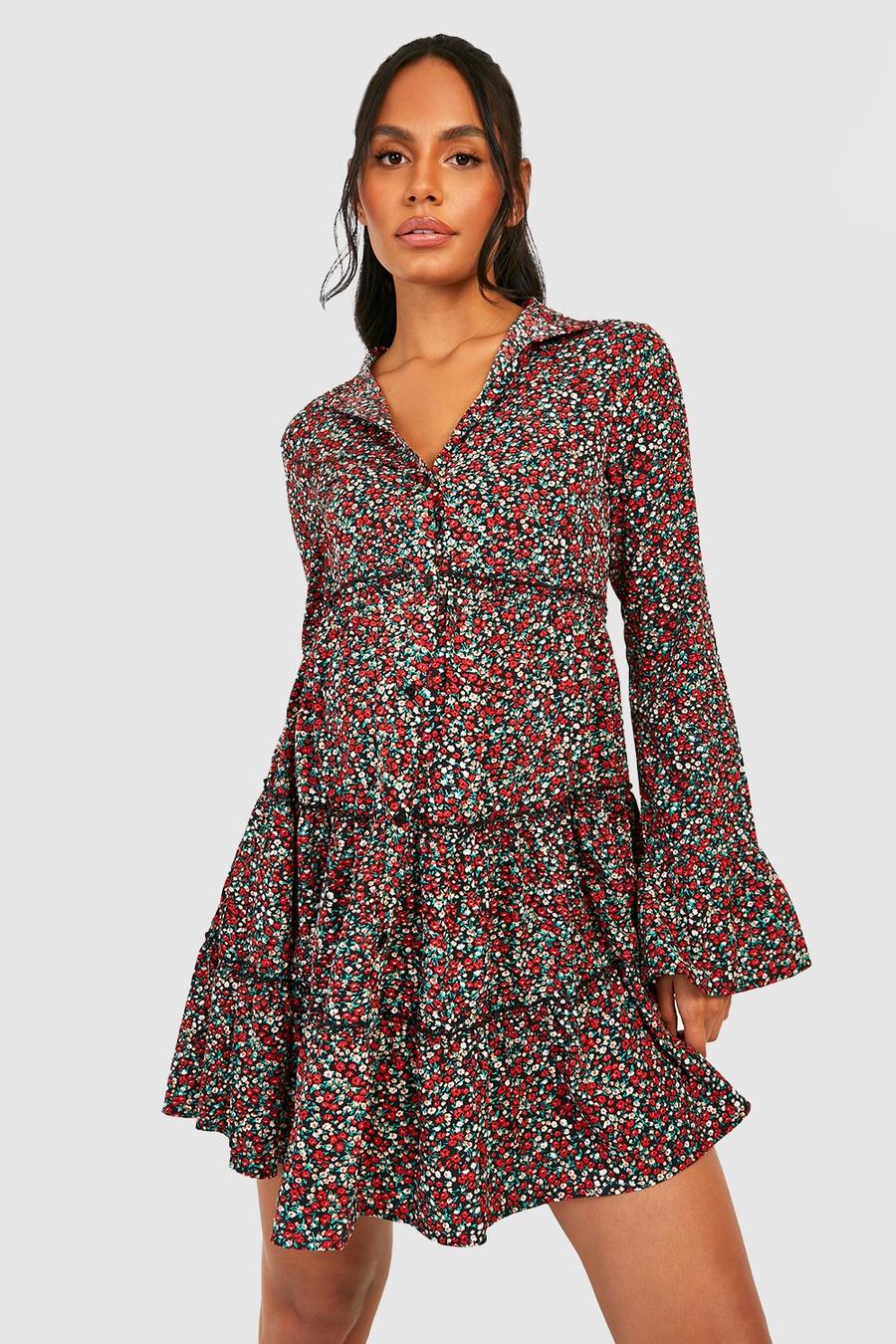 Multi Maternity Ditsy Floral Tiered Smock Dress